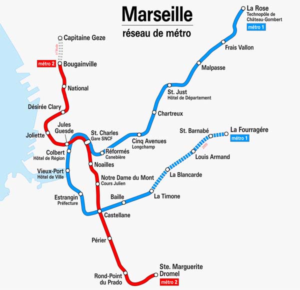 Карта метро в Марселе (Франция)