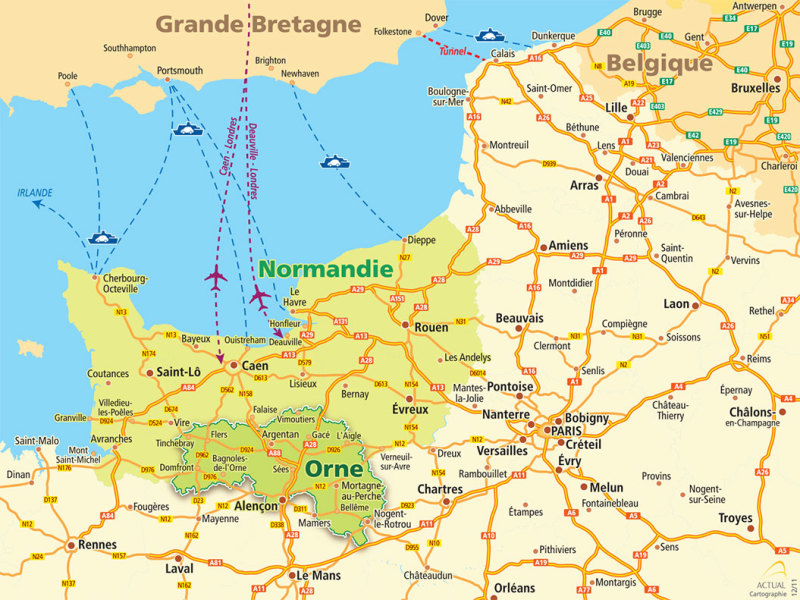 Нормандия на карте Франции с городами